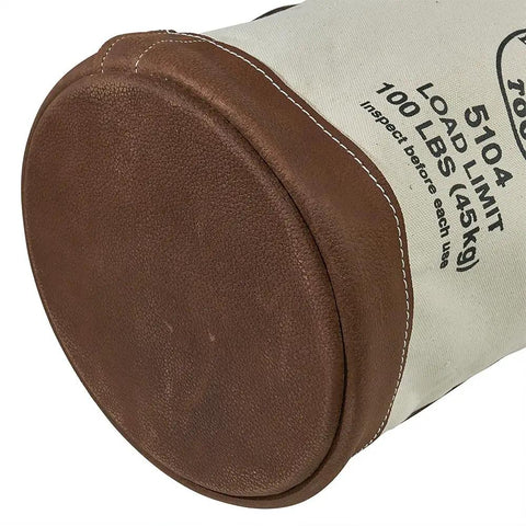 Heavy Duty Canvas Bucket With Leather Bottom, 12 Inch Diameter, 1 Pocket, 100 Pound Load Rated Utility Bucket Bottom View