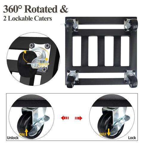 Close-up of 360° rotating wheels on Badass Heavy Duty Plant Caddy With Wheels, 12 Inch Rolling Plant Stand, showing lockable casters.