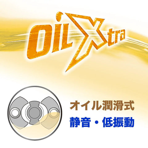 OilXtra logo with an oil lubrication graphic, showcasing a silent low vibration system for efficient performance.