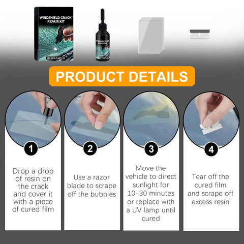 Step-by-step instructions for Two Bottle Windshield Glass Repair Kit With Quick Fix Fluid For Chips And Cracks Bullseye And Star Shape Cracks Car Glass Repair Made Easy And Pro Grade