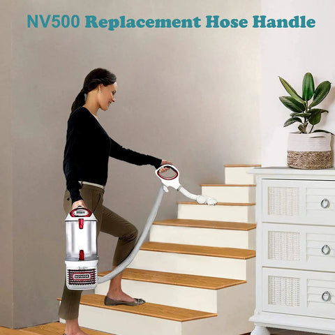 Woman using Replacement Hose Handle For Rotator Lift-Away Vacuum NV Series Pro Complete on stairs with NV500 vacuum