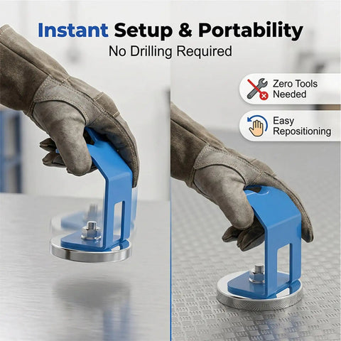 Handy Heavy Duty Magnetic Torch Holder With Strong Base For Welding Station No Reach Bracket, being held, easy to reposition.