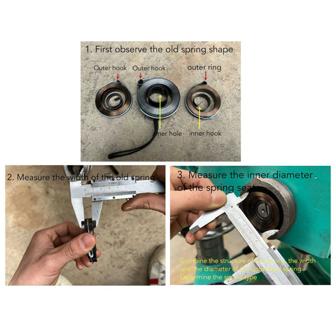 Beefy Drill Press Return Spring Replacement Coil For Bench Drills showing measurements of old spring components.