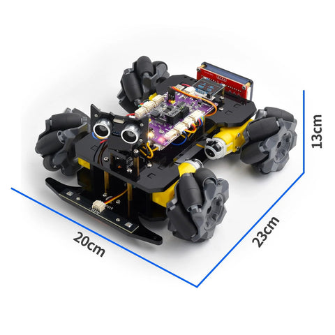 Mecanum Wheel Arduino Robot Kit featuring independent drive and OLED display, ideal for coding and robotic projects.