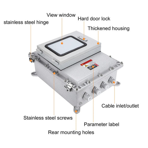 Explosion-proof aluminum weatherproof junction box with mounting plate and lock, 50x60x25 cm, Amazon
