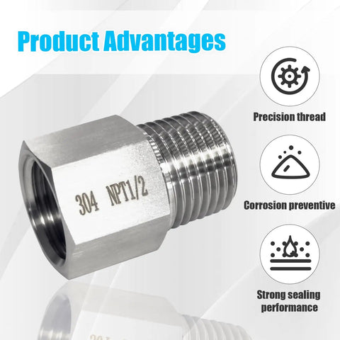 Two Pack One Half Inch NPT Female To One Half Inch NPT Male Reducer Fittings Stainless Steel 304 Water Pipe Adapter Built Tough