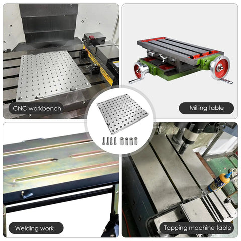Badass Anodized 6061 Aluminum Fixture Plate 12X12X0.8 Inch CNC Machining Workholding Jig on CNC workbench and milling table.