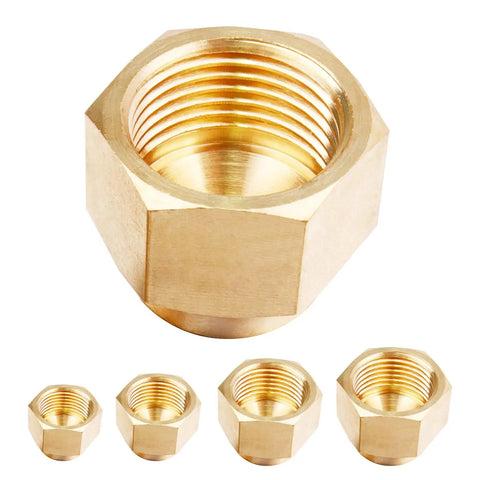 Brass Flare Cap Set for Compression Stop Valves 5-Piece Kit with Tubing Sizes from 1/4 to 5/8 Inch for Gas Line Fittings
