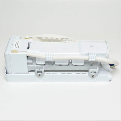 Side view of Icemaker Assembly Replacement DA97-07365G for refrigerator direct fit with 12-pin plug and white durable OEM design