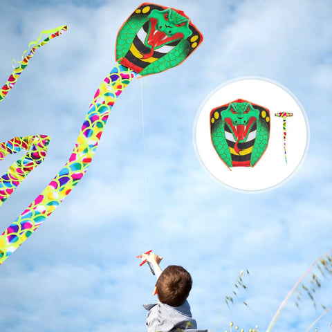 Child flying a Giant Snake Kite For Adults And Kids Handmade Animal Modeling Kite With Gold Foil Large Outdoor Beach Flying Toy.