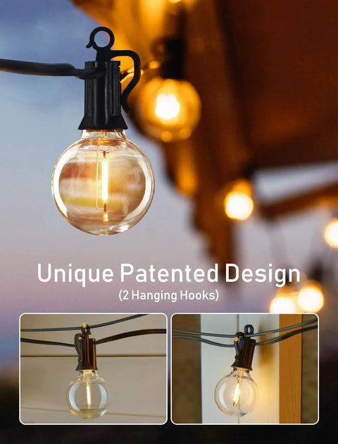 Close-up of LED Outdoor String Lights 100ft With 104 Bulbs Weatherproof Shatterproof Patio Lights for Backyard Vibes Pergola Parties