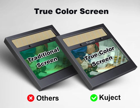 Comparison of traditional and true color screens for Auto Darkening Welding Helmet With Gloves, Solar Or Battery Powered Hood.