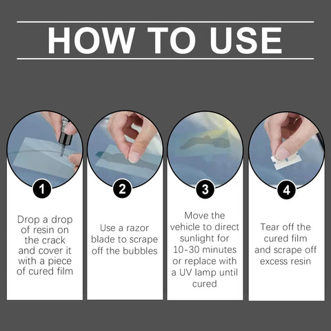 DIY Windshield Repair Kit With Glass Repair Fluid for Chips and Small Cracks Quick Fix Save Money Easy To Use Auto Glass Repair Tool instructions