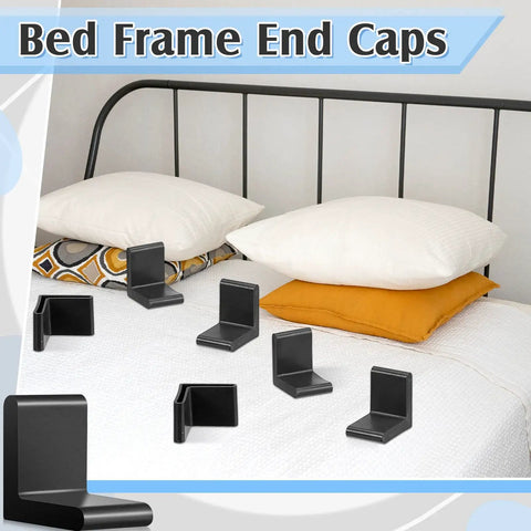 Give Your Floors A Sweet Makeover With These 8 Piece Rubber Bed Frame End Caps 1.5 Inch L Shape Angle Iron Covers Black Anti Slip Heavy Duty Furniture Leg Protectors For Metal Shelves Home Office displayed on a bed.