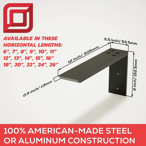 Rock Solid Heavy Duty Steel L Bracket Countertop Support 12 Inch with dimensions and durability info for kitchen islands.