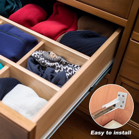White Rear Drawer Track Socket Back Plates With Heavy Duty Mounting Brackets For Furniture And Cabinet Drawers shown in usable drawer.