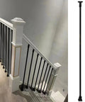 Kick Up Your Stair Game With Modern Square Metal Railing Balusters Floor Mount Guardrail Kit Featuring Matte Black Rust Resistant Wrought Iron Deck Balustrade Spindles Easy Install - Matte black balusters on a staircase.