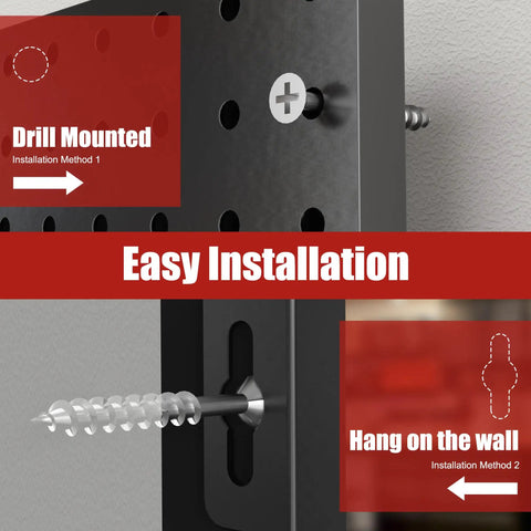 Heavy Duty Metal Pegboard Panels Four Pack With Fifty Hooks For Garage Workshop Office Or Craft Room Rust Resistant Steel Wall Organizer 16 By 12 Inches Tough As Nails Tool Storage For Workbench And More showing installation methods.