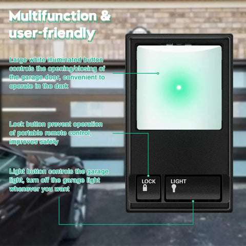 Multi Function Wall Keypad Replacement For 78LM Wired Garage Door Opener with illuminated button and lock light control.