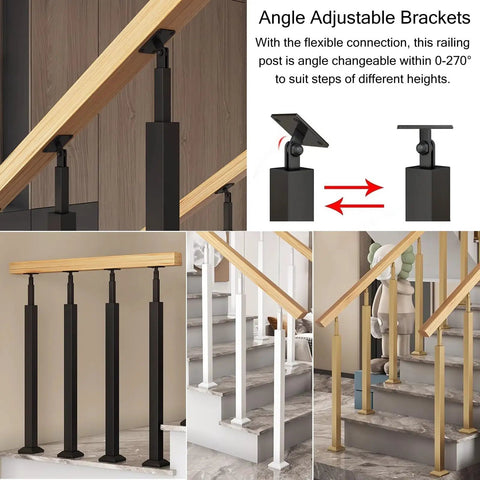 Rock Solid Iron Black Stair Spindles With Flexible Angle Railing Posts And Heavy Duty Base Brackets Quick Click Setup Fence Kit For Outdoor Deck Patio Balcony Straight Up Durable 20 Pack Set