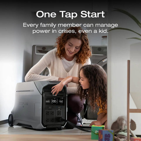 Family using Delta Pro 3 Portable Power Station With 4096Wh LFP Battery Expandable To 48kWh 120V 240V 4000W AC Output 6000W With XBoost