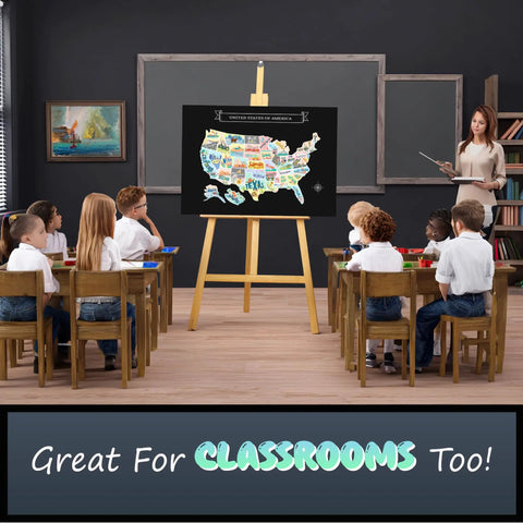 Scratch Off USA Map Wall Decor Kit With Accessories Large 23x16 in classroom setting with teacher and students.