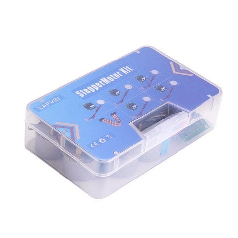 Front view of blue LAFVIN Stepper Motor Kit box with five 28BYJ-48 5V motors and ULN2003 boards