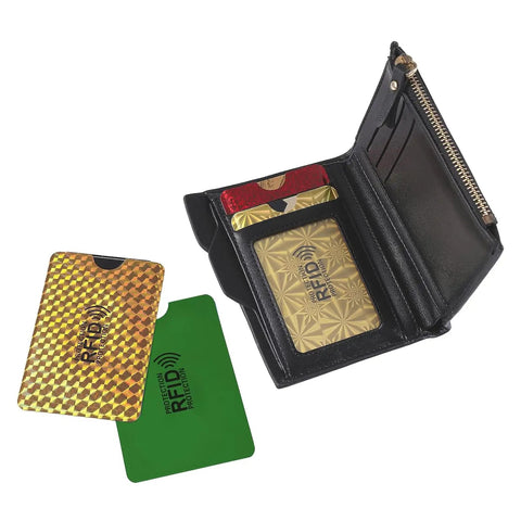 RFID Blocking Card Sleeves Set For Women, 10 Pack Credit Card Protectors, Identity Card Shield, Colorful Wallet Accessories shown in wallet