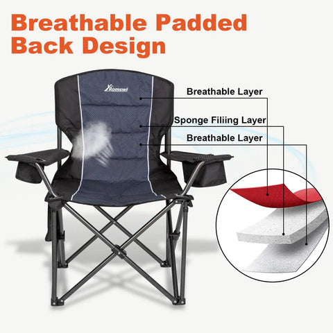 Oversized Camping Chair Set 2 Pack Heavy Duty Folding Chairs Support Up To 500 Lbs with breathable padded back