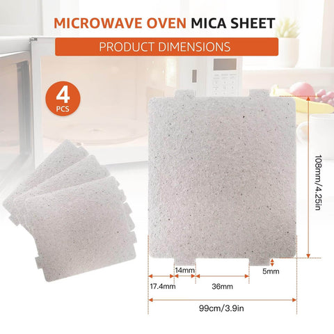 Universal Microwave Waveguide Cover Mica Sheets Set dimensions, 4 pieces, high temperature insulation, fits most ovens.