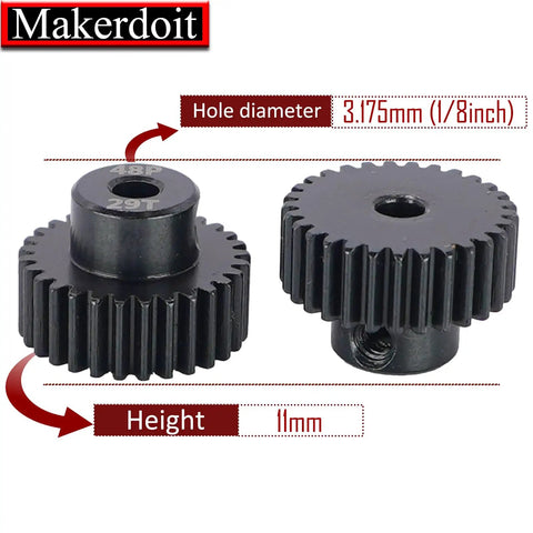 48P Pinion Gear Set For 3.175mm Shafts Fits One Eighth Inch RC Cars 29T 30T Hardened Steel Close-up View