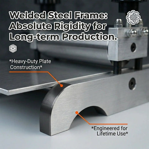 Beefy Heavy Duty Steel Roller Frame Assembly For Printmaking Machines Includes Manual Etching Press Lever Desktop Flatbed Printing Components Plate Holder And Linoleum Studio Artwork Accessory, welded steel frame detail
