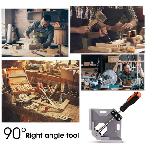 Two Pack 90 Degree Right Angle Clamps for Woodworking and Metalworking Aluminum Alloy Corner Clamp with One Hand Grip
