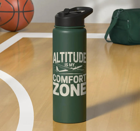 Green Glider Pilot Water Bottle For Soaring Club Stainless Steel Insulated Hydration Bottle For Sailplane Enthusiasts on court