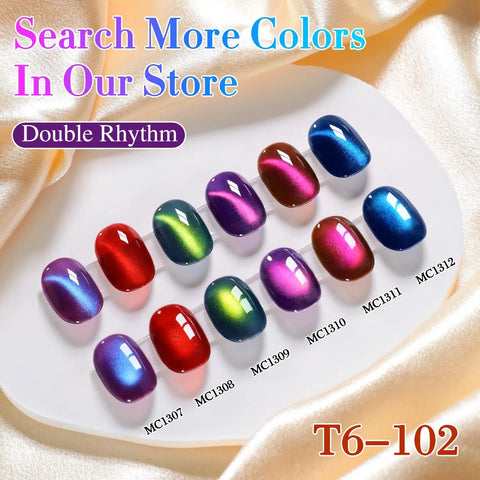 Color chart of Cat Eye Gel Nail Polish With Magnetic Effect, Holographic Glitter Shine, 15ml Jelly Glass Formula samples.
