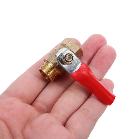 Heavy Duty Copper Ball Valve 6 Pack Built Tough NPT Thread Female To Male Connector with red lever handle in hand.
