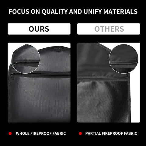 Comparison showing fireproof fabric quality of Fireproof Hanger Diversion Safe Bag With Lock vs others
