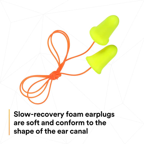 E A Rsoft FX 312-1260 Disposable Foam Ear Plugs, corded, bell-shaped, showing on white background for industrial use.