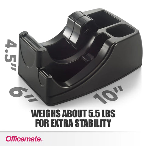 Heavy Duty Dual Function Tape Dispenser Built Tough For All Your Packing Needs Featuring Weighted Five Point Five Pound Base For Rock Solid Stability, in sleek black.