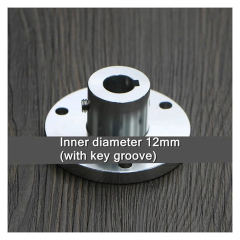 Mecanum wheel flange coupling, 12mm inner diameter with key groove; metal, front close-up view