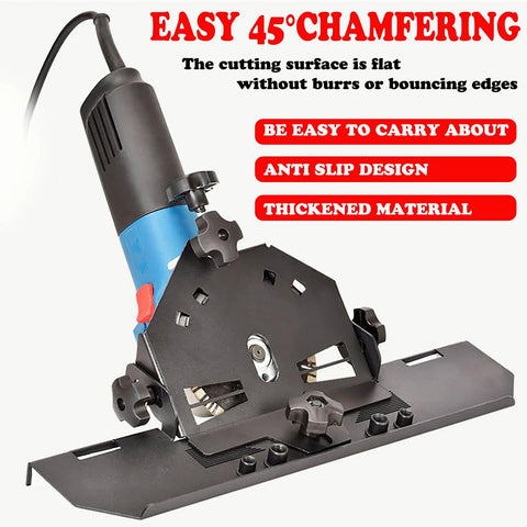 Adjustable 45 Degree Chamfering Guide For Angle Grinders Compatible With 4.5 Inch And 5 Inch Models For Ceramic Tile Glass Stone And Glazed Flooring Delivers Burr Free Flat Cutting Surface And Cuts Like A Boss Every Time, shown with anti-slip base and thickened material.