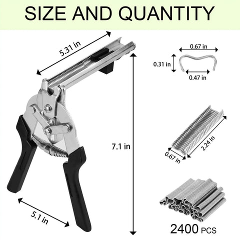 Type M Hog Ring Pliers Kit With 2400 Zinc Alloy Hog Rings for Fencing and Animal Cages, Durable Wire Fence Repair Tool dimensions