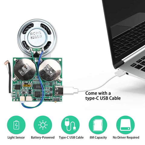 Slick DIY Light Activated Sound Module With Type C USB Recordable Chip And 8Mb Memory Speaker, detailed view with light sensor