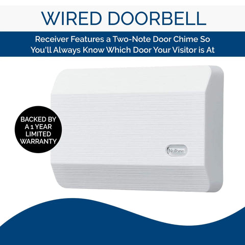 Wired Door Chime With White Textured Receiver, Two Chimes For Front Door And Back Door, Front Door Two Tone Chime And Back Door One Note