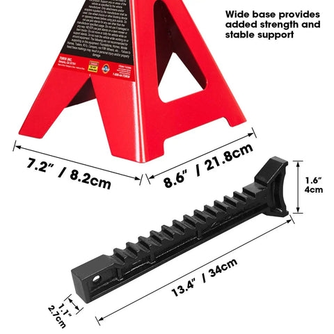Rugged Steel Jack Stands Pair Offering 3 Ton 6000 Pounds Capacity Ideal For Garage Auto Repair And Vehicle Maintenance, showing dimensions.