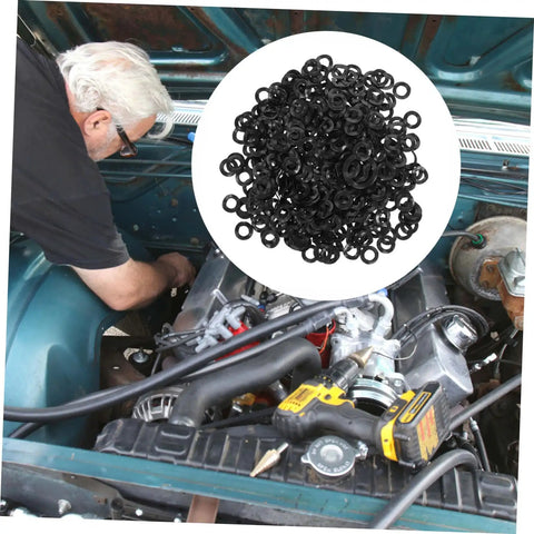 500 Piece Compression Wave Spring Washer Set For Car Jobs And Home Shop, Heavy Duty Load Bearing Elastic Gaskets And Spacers For Bolts, Gear, Machinery And DIY Projects, black wave washers in car engine bay