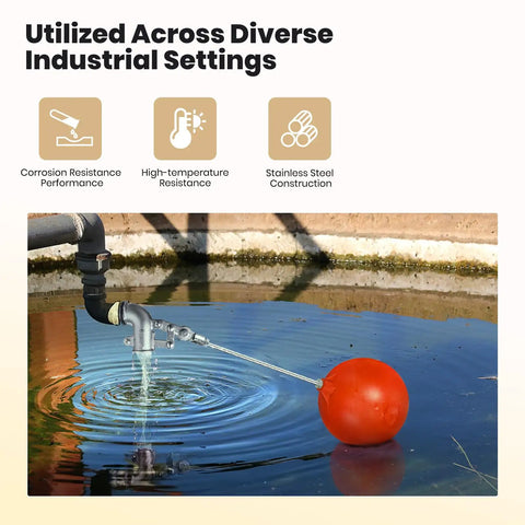Heavy Duty Stainless Steel Float Valve For Water Tanks With Six Inch Float Ball And Three Quarter Inch Inlet Automatic Water Level Control For Commercial Agricultural And Industrial Use Rust Resistant 304 Grade installed in water tank