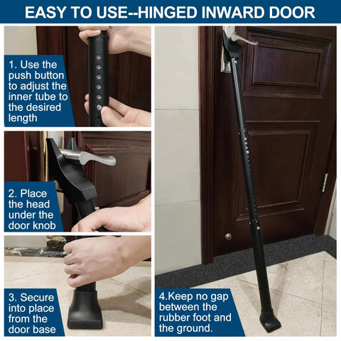 Installation guide for Heavy Duty 2 Pack Door Security Bar Adjustable Door Jammer Kickproof Steel Stopper with grippy pads.