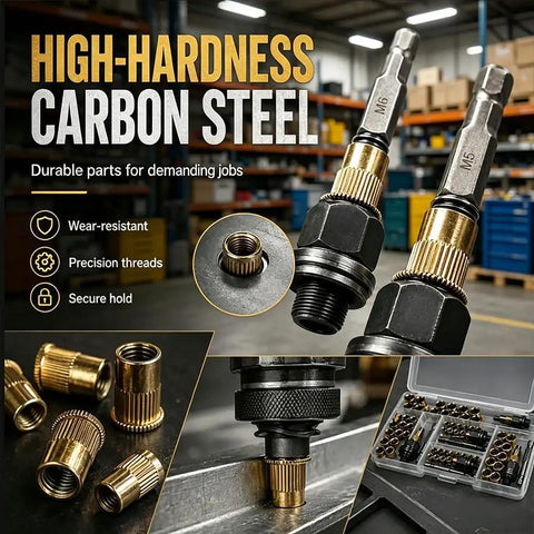 Rivet Nut Tool Kit Set M3 To M12 With Heavy Duty Carbon Steel Build, Built Tough For Quick Install Manual Or Drill Operation, Includes Rivet Nuts For Each Size, Great For Metal Fabrication, Farm Equipment, And Vehicle Mods, M5 and M6 heads with rivet nuts