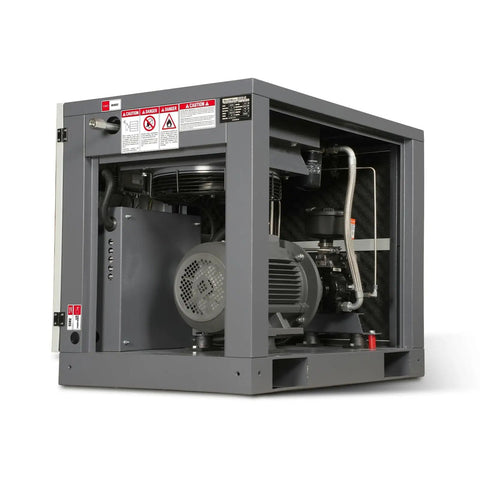 Side view of a 10HP Rotary Screw Air Compressor With 32 CFM At 116 PSI, 460V 3-Phase Industrial Grade Machine Built Tough With Premium Airend